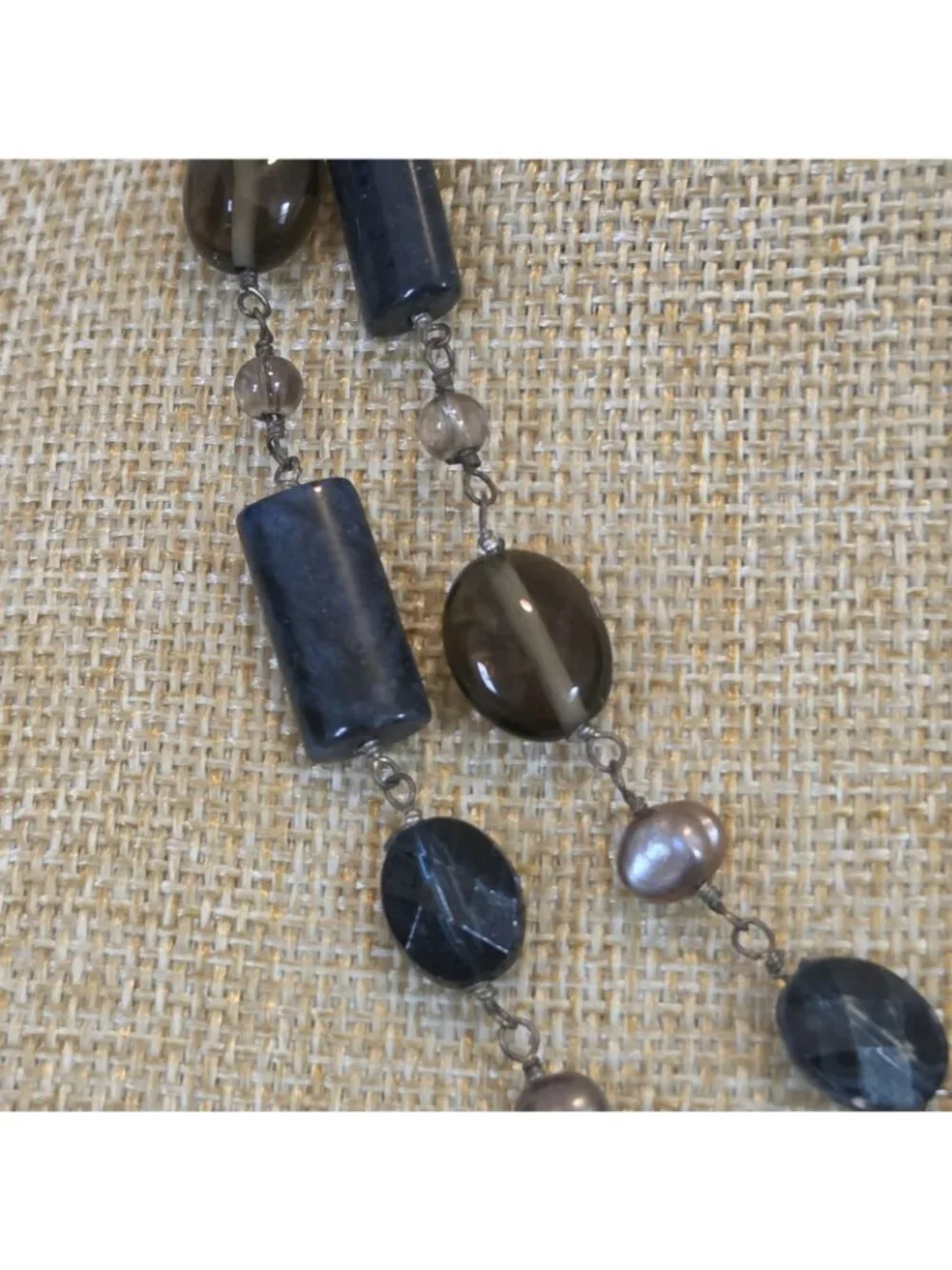 Blue Sodalite Faux Pearl & Faceted Glass Beaded 18